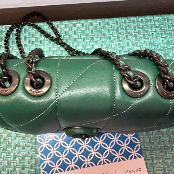 COACH Quilted Pillow Madison 18 Shoulder Bag CA086 Dark Pine/Gunmetal - Picture 8 of 13